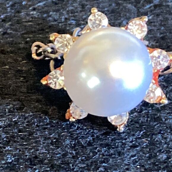 Brooch vintage stick pen type faux pearl and rhinestone - Picture 2 of 5